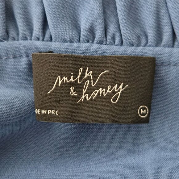 Victorian Buttondown Shirt M Blue Satin Ruffled Bell Sleeve Regency Preppy Top - Picture 8 of 13